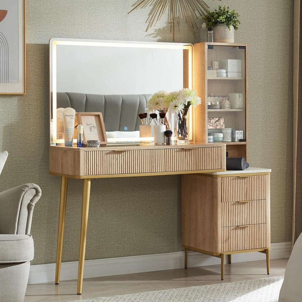 Fluted Vanity Desk 36 Inch Illuminated Cosmetic Mirror-0