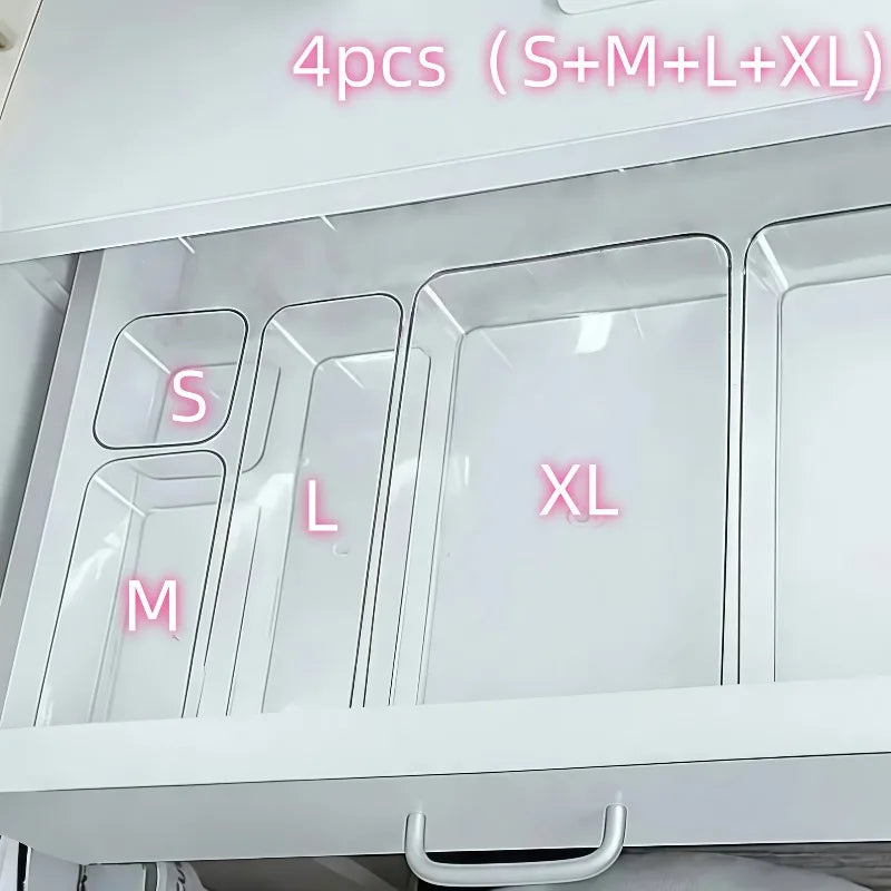 Acrylic Clear Drawer Organizer Set | Cosmetic Storage Box for Vanity, Desk & Office