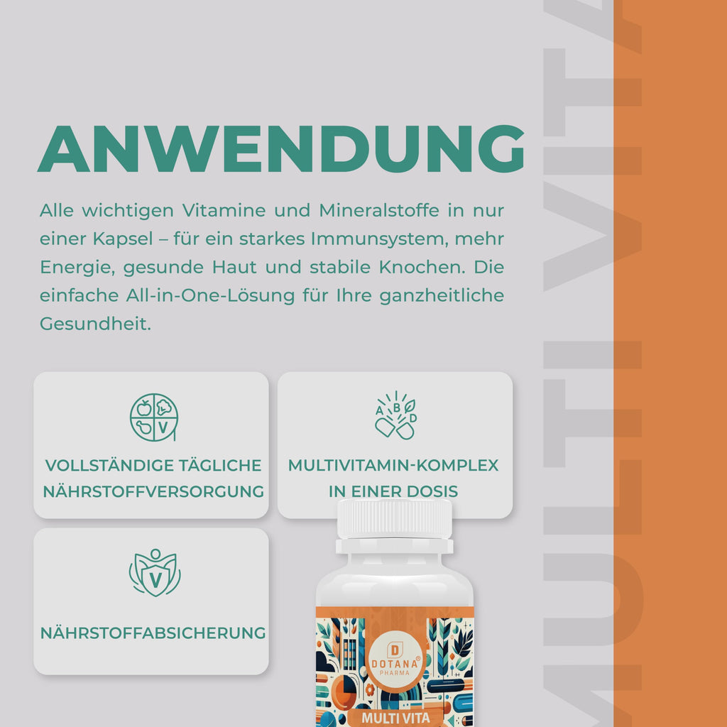 Multi Vita Komplex – 120 Kapseln (60 Tage Vorrat) – Hochdosiert mit K2 MK7 & Spirulina – Vitamine A-Z für Immunsystem, Energie & Zellschutz – Laktosefrei, Zuckerfrei – Made in Germany-4