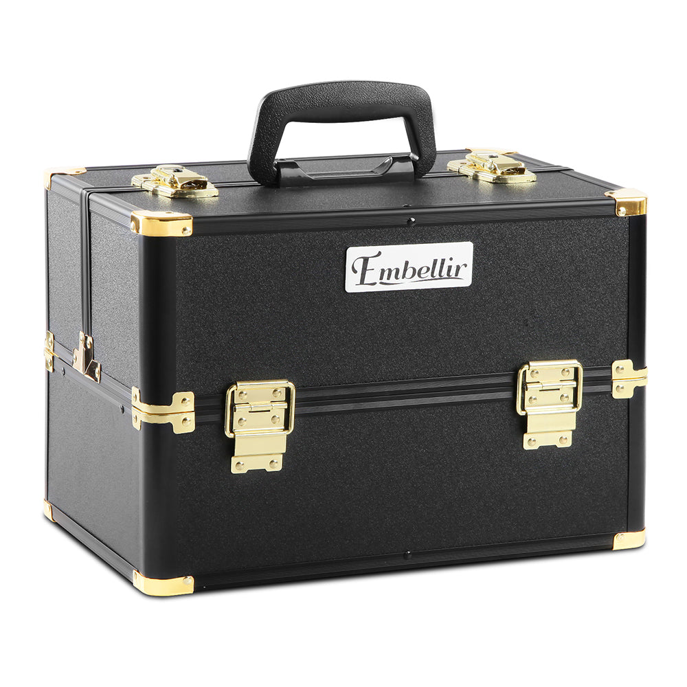 NNEDSZ Portable Cosmetic Beauty Makeup Case - Black & Gold-0