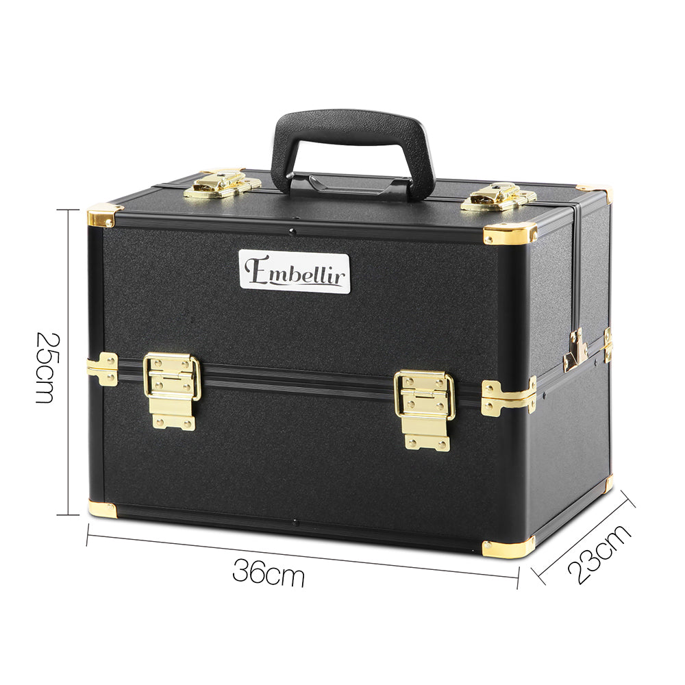 NNEDSZ Portable Cosmetic Beauty Makeup Case - Black & Gold-1