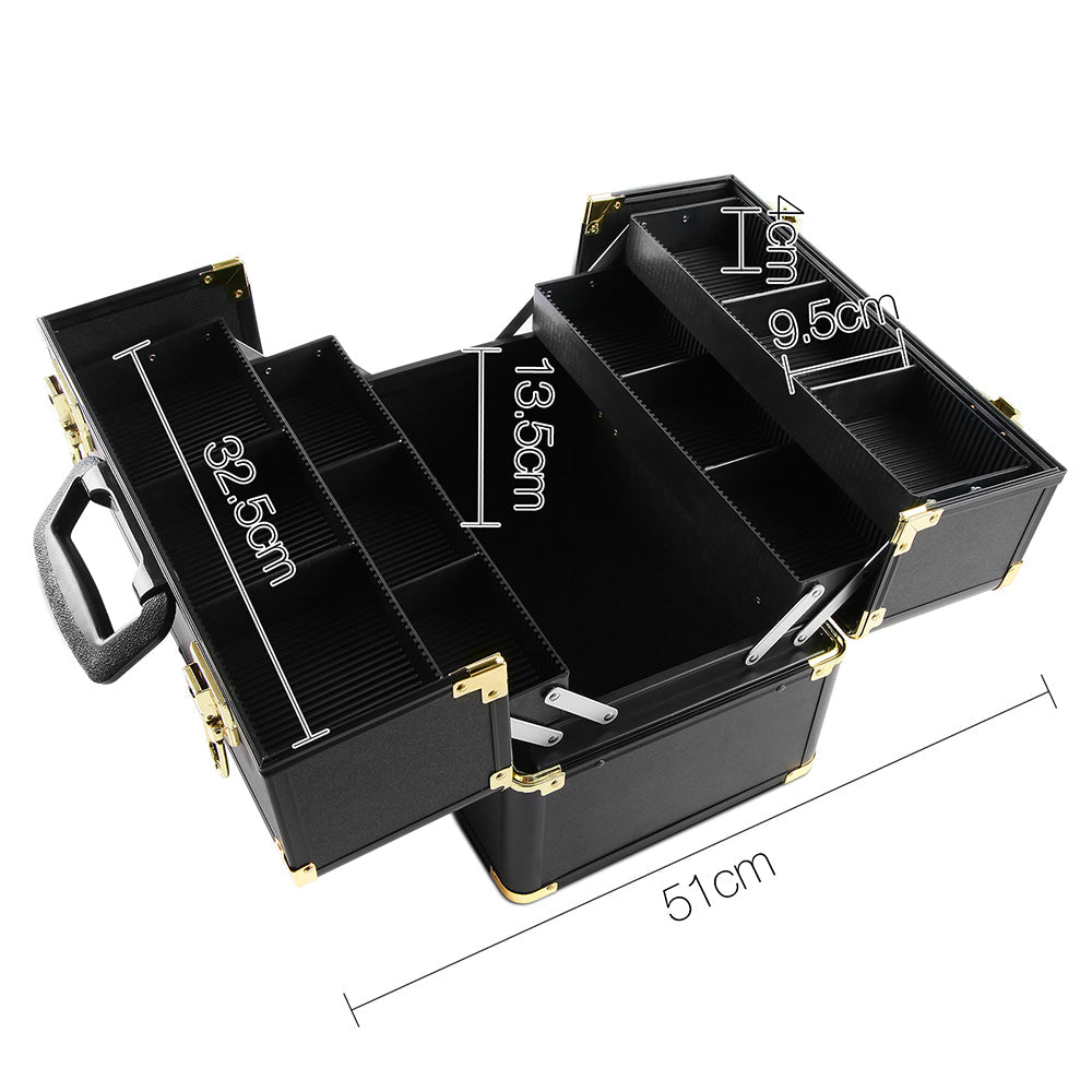 NNEDSZ Portable Cosmetic Beauty Makeup Case - Black & Gold-2