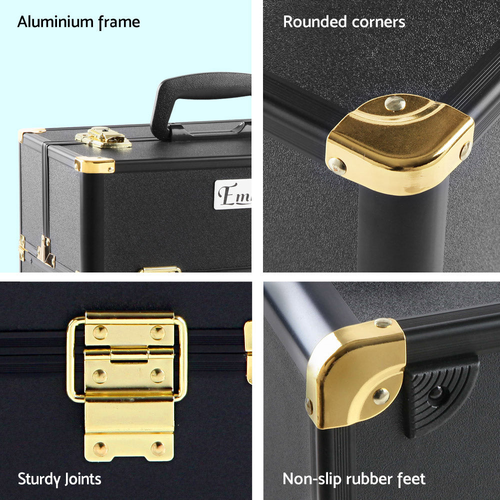 NNEDSZ Portable Cosmetic Beauty Makeup Case - Black & Gold-4