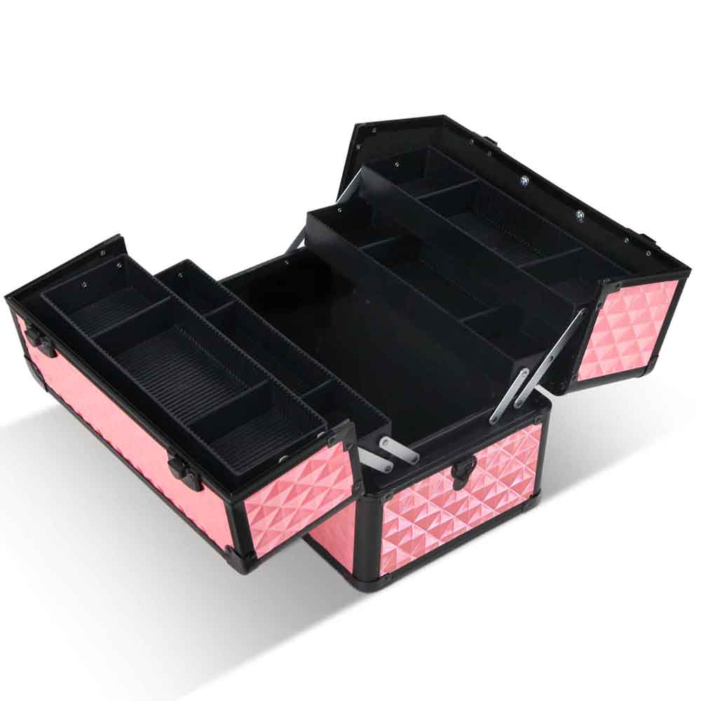 NNEDSZ Portable Cosmetic Beauty Makeup Case - Diamond Pink-2