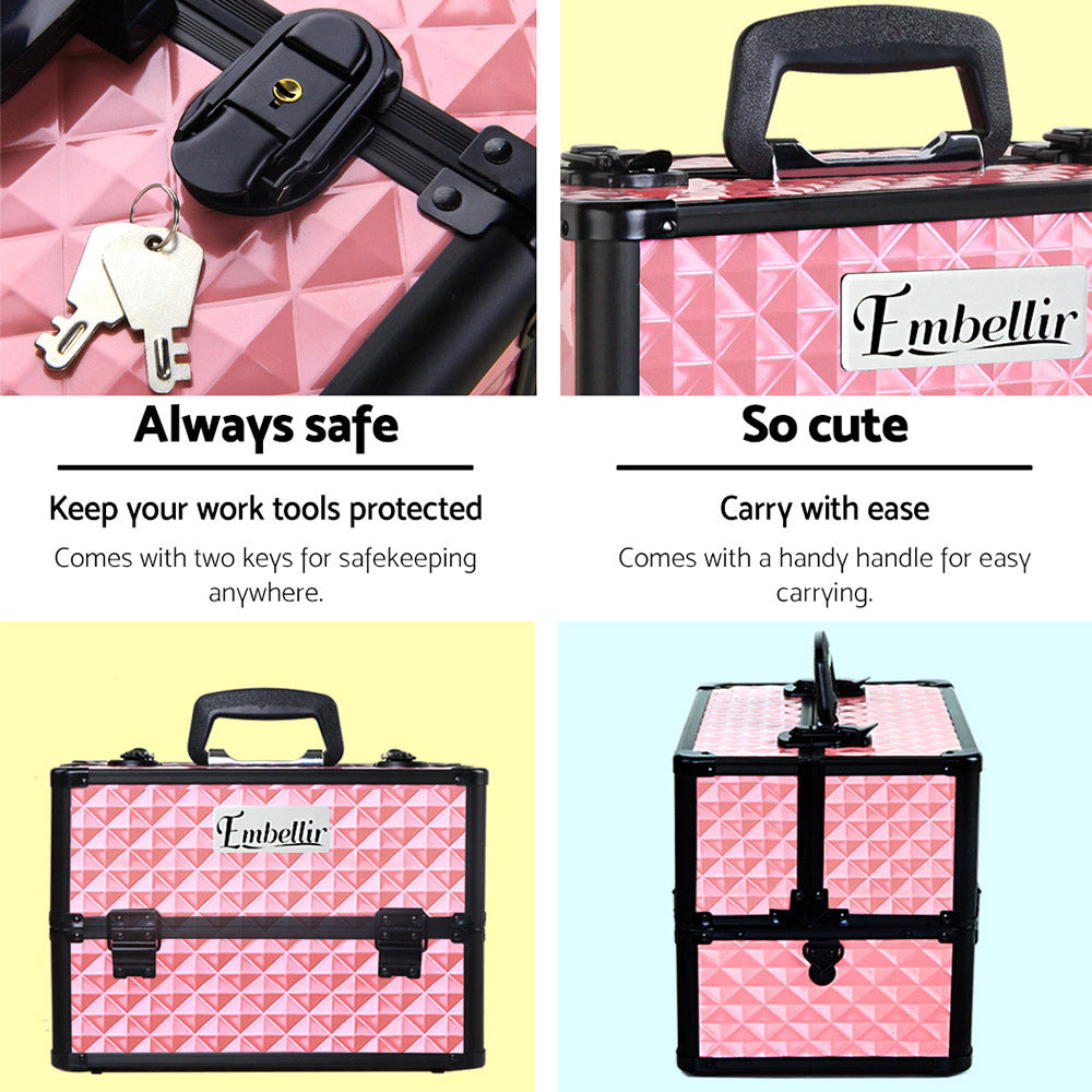 NNEDSZ Portable Cosmetic Beauty Makeup Case - Diamond Pink-3