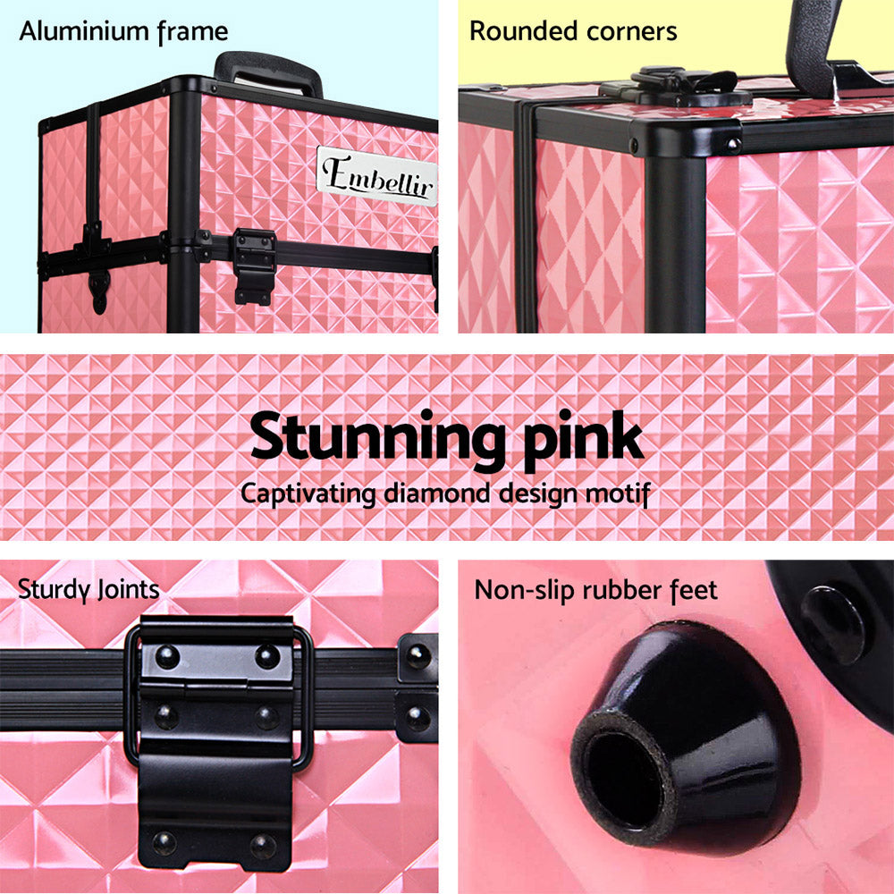 NNEDSZ Portable Cosmetic Beauty Makeup Case - Diamond Pink-4