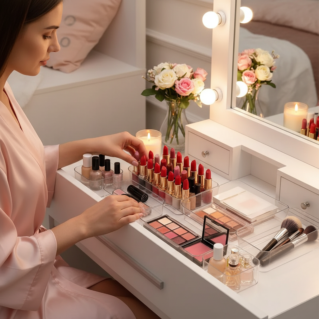 Acrylic Clear Drawer Organizer Set | Cosmetic Storage Box for Vanity, Desk & Office